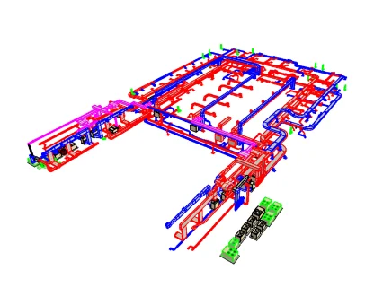 3D MEP coordination model showing ductwork and piping