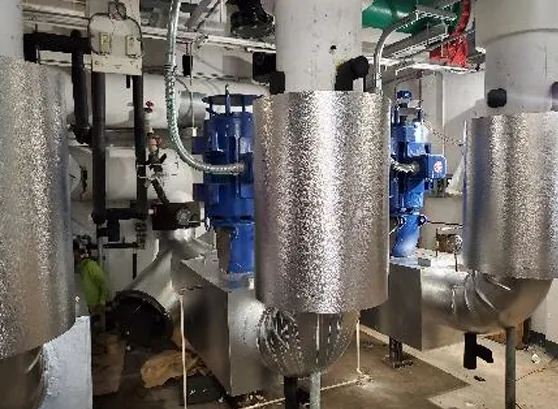Air handling and chilled water equipment in a mechanical room
